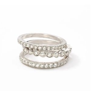 NEW Touchstone Crystal by Swarovski TRIPLE GLAM RING size 6 Rhodium Plated